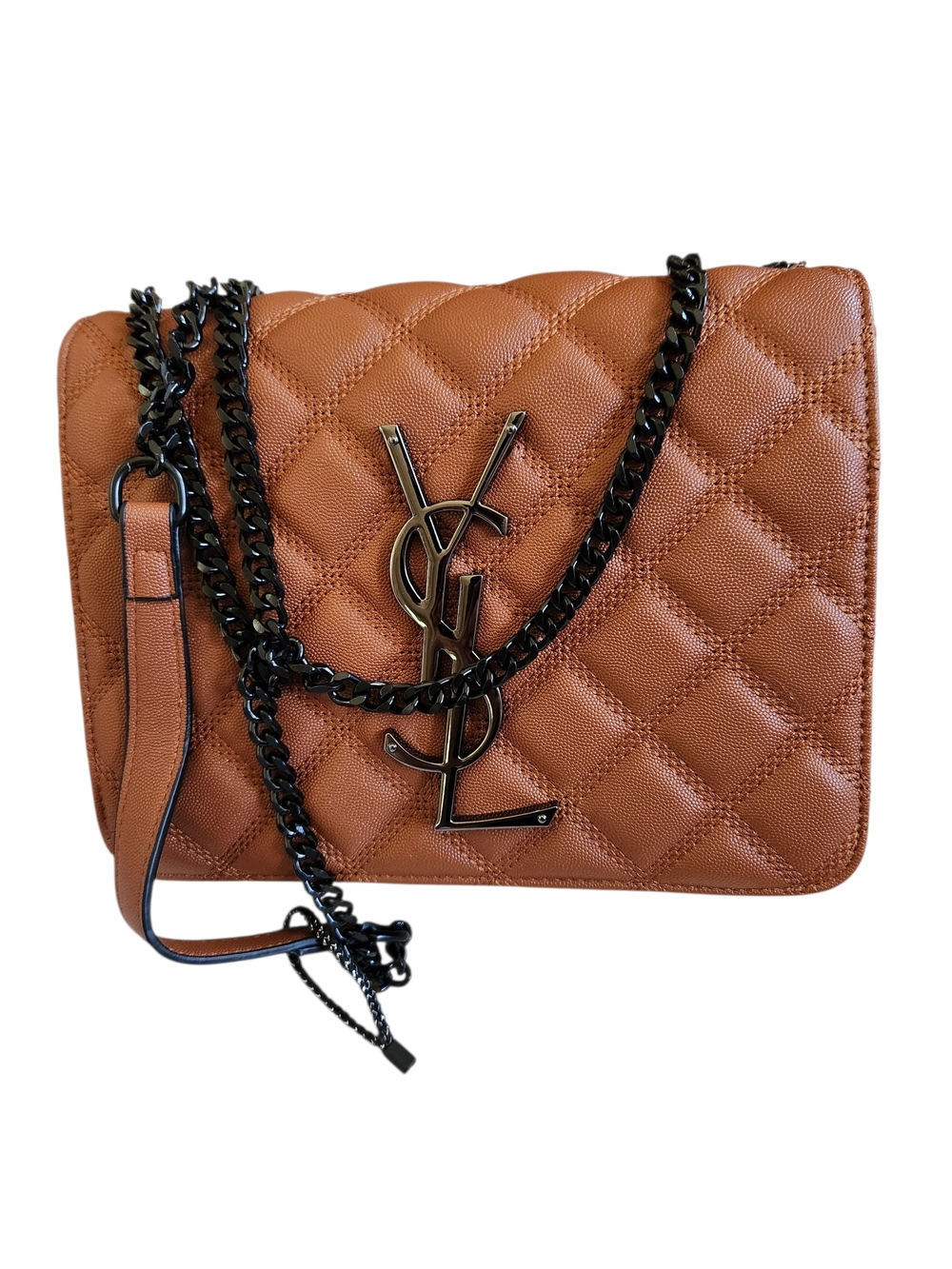 Saint Laurent Quilted Crossbody Bag in Cognac Brown with Black Hardware - Picture 2 of 7